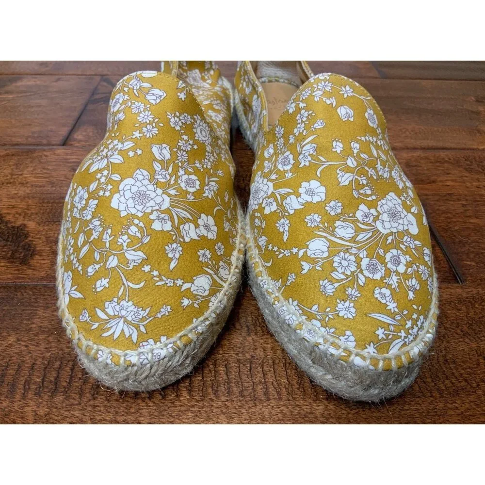 Castaner White & Mustard Yellow Floral Print Hemp Sole Flats, Size 38 (Eur)